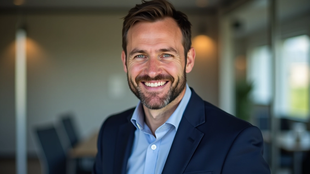 Experto en finanzas digitales, retrato profesional en ambiente de oficina