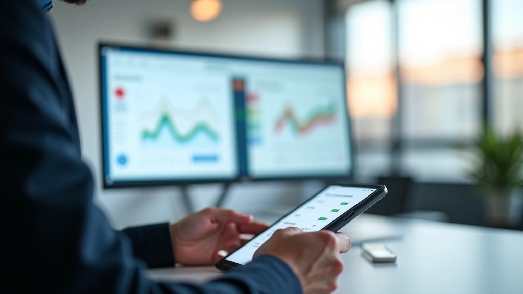 Plataforma moderna de banca digital con gráficos financieros y aplicaciones móviles